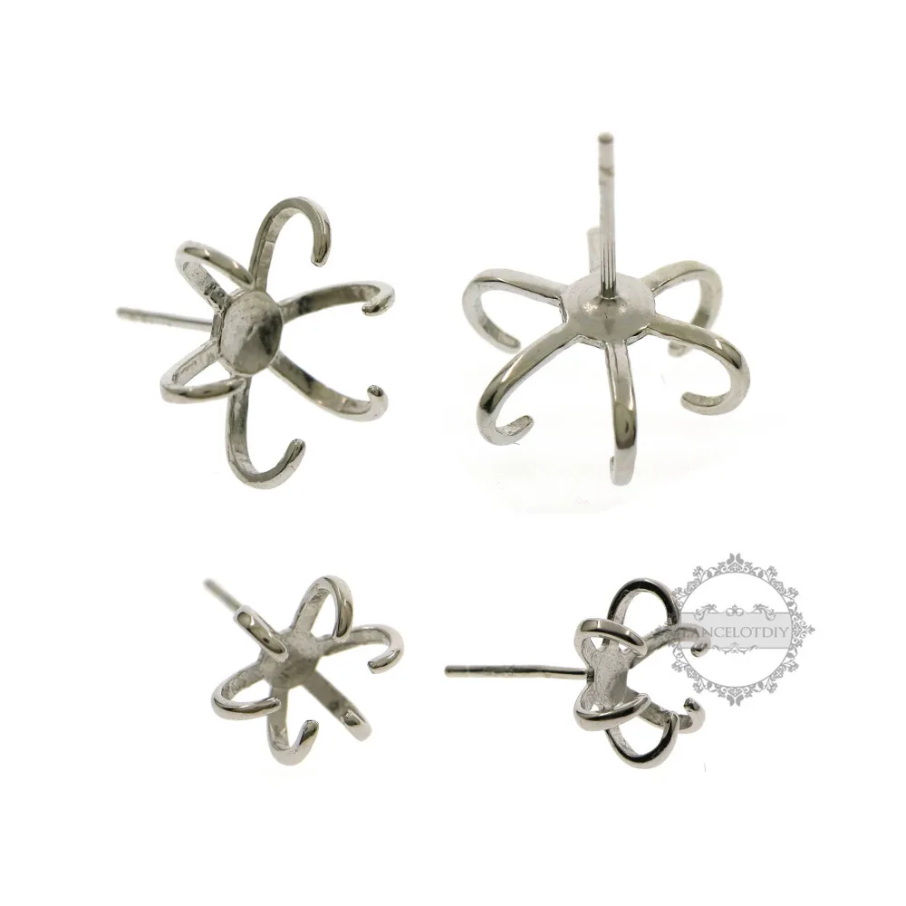 

irregular stone prong claw settings earringsn 925 sterling silver DIY studs earrings supplies findings 1702164