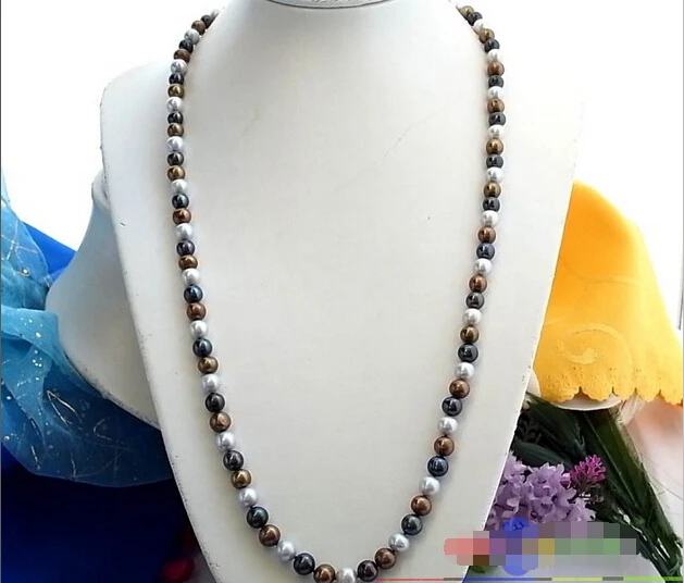 

P841 32" 9MM ROUND GRAY BLACK COFFEE FW PEARL NECKLACE^^^@^Noble style Natural Fine jewe FREE SHIPPING