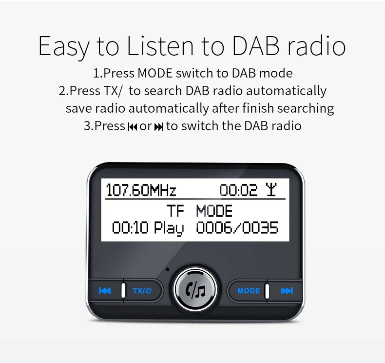 Jilang Автомобиль DAB радиоприемник тюнер FM передатчик Plug-and-Play DAB+ адаптер вспомогательный aux bluetooth пульт дистанционного управления с TF USB Зарядное устройство 5 V/2.1A QC3.0