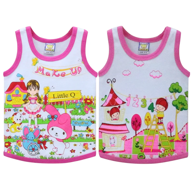 

Children Tops for 2-4 years old baby 100% Cotton Little Q Sleeveless Shirts 2019 O neck soft good quality clothing