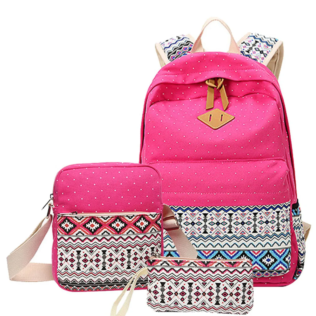 Женский рюкзак с принтом в горошек, милый легкий холщовый рюкзак, школьные сумки для девочек-подростков - Цвет: Hot Pink