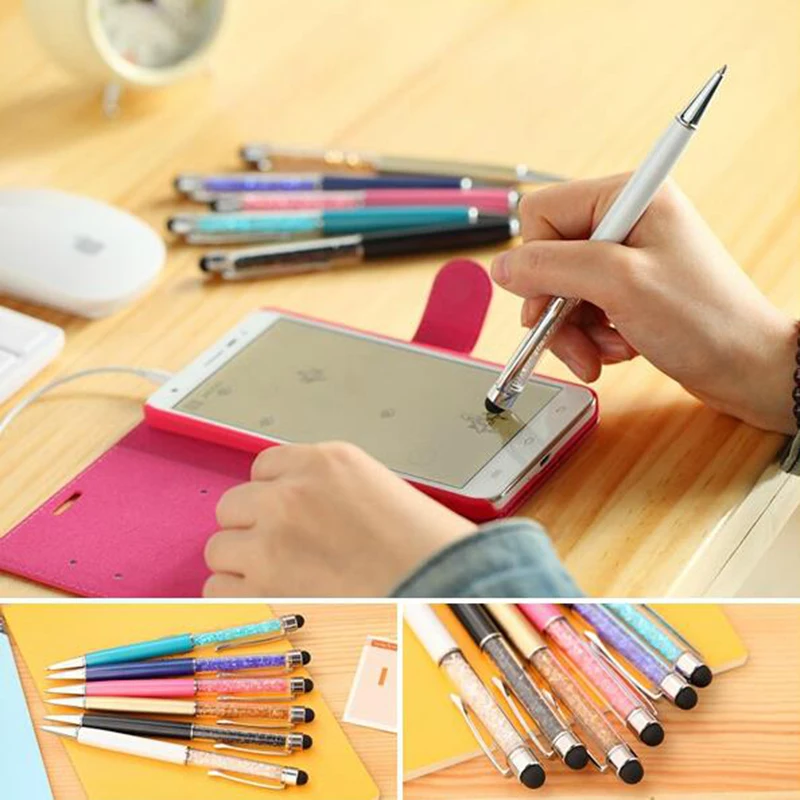 

1 Pcs Exquisite Crystal Pen Diamond Ballpoint Pens Stationery Ballpen Crystal Stylus Pen Touch Pen Utility Writing Tools