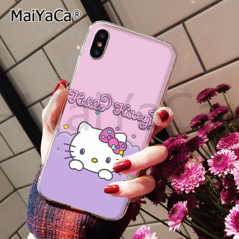 MaiYaCa милый розовый hello kitty черный ТПУ чехол для телефона чехол для iphone 11 pro 5Sx 6 7 7plus 8 8Plus X XS MAX XR - Цвет: A14