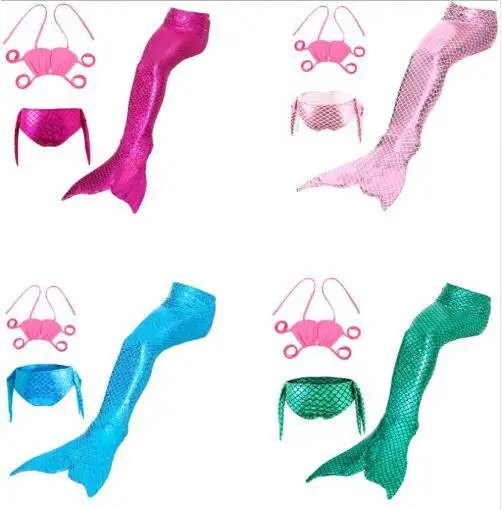 3Pieces Girl's Mermaid Tails For Swimming Costume Kid Zeemeerminstaart Cola De Sirena Cauda Sereia Cosplay Costumes swimsuit |