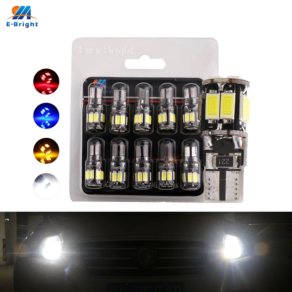 

10PCS T10 W5W Canbus led 5630 10 SMD 10 Led Auto Error Free Wedge Bulb T10 Car led lamp bulb 12V Reading side light 6500K