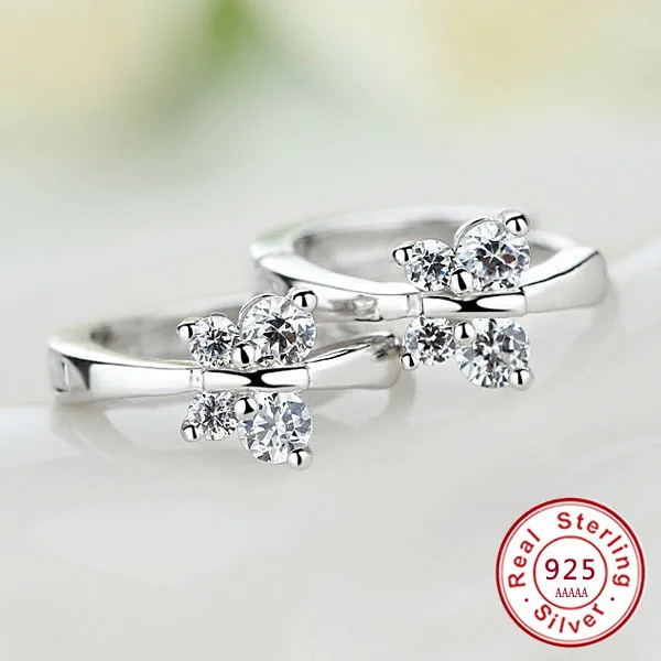 Luxury 925 Sterling Silver Classic Butterfly Austrian Crystal Stone Earrings Bridal Wedding Ceremony Propose Jewellery