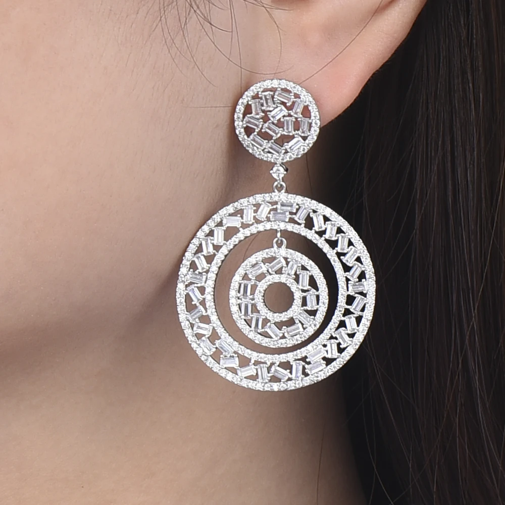 SisCathy 39*58 mm Fashion Big Circle Hollow Statement Earrings New Cubic Zirconisa Dangle Drop For Wedding Engagement | Украшения и
