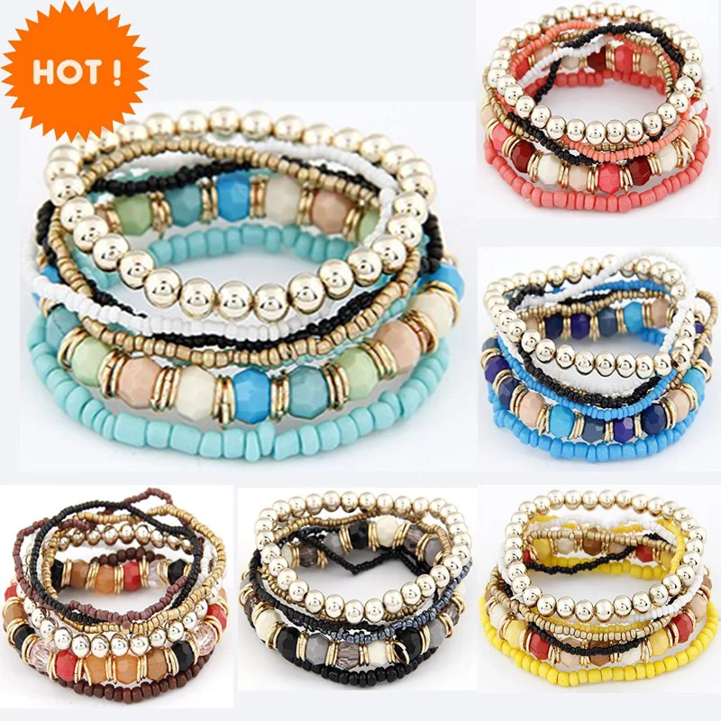 

Hot Sale Designer Fashion Bohemia Beads Beeaded Multi Strand Stretch Bracelet Bangles pulseira for Women Girl Gift