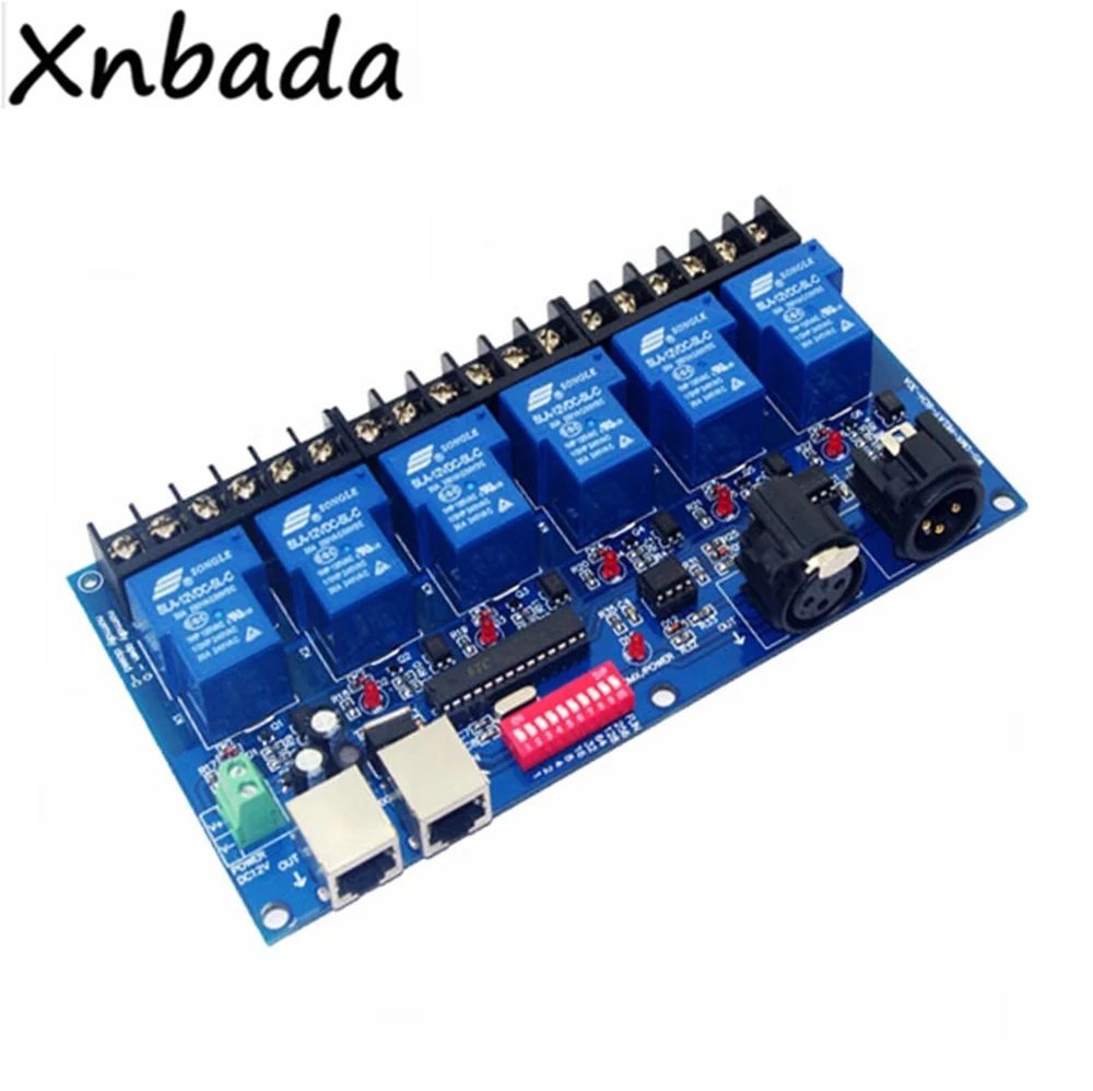 6CH реле DMX512 светодиодный контроллер RJ45 XLR Сделано в Китае 6 способ релейный переключатель(Max 30A) DMX512 декодер диммер