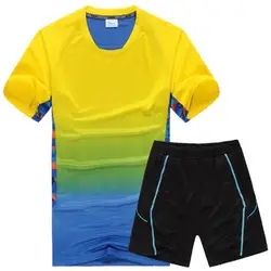 2018 Летний тренировочный костюм Для мужчин пот набор из 2 предметов спортивные короткий рукав футболка + шорты из двух частей