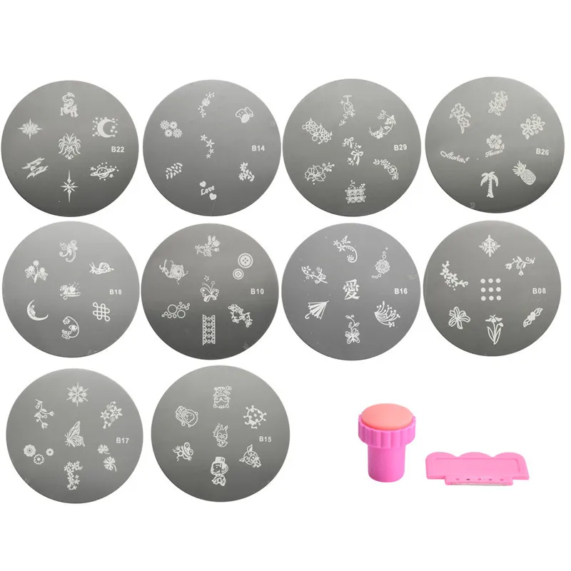 

2019 10PCS Nail Stamping Plates SetStencils For Salon Home Use Plastic Nails Template Plates Nail Stamper Set Nail Art Scraping