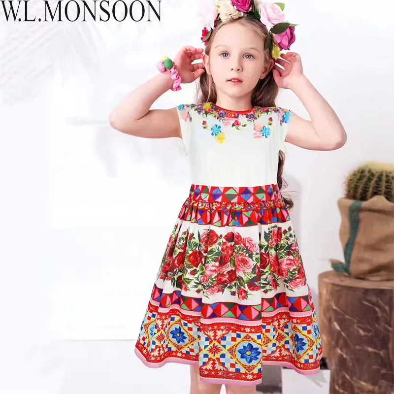 W.L.MONSOON Girls Summer Dress Vestidos 2018 Brand Children Dress Princess Costume for Girls Clothing Flower Kids Dresses 3-12Y W.L.MONSOON Girls Summer Dress Vestidos 2018 Brand Children Dress Princess Costume for Girls Clothing Flower Kids Dresses 3-12Y