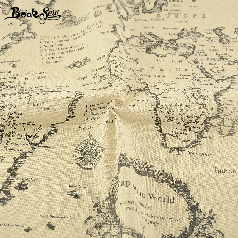 Booksew Home Textile Map of the Word Design Cotton Linen Fabric Sewing Tissu Tablecloth Pillow Bag Curtain Cushion Zakka CM