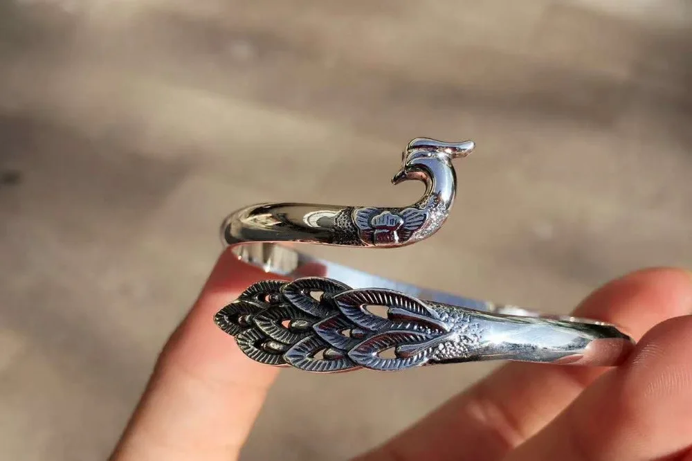 

Sterling S999 silver Bangles 999 Peacock vintage Bangle bracelet