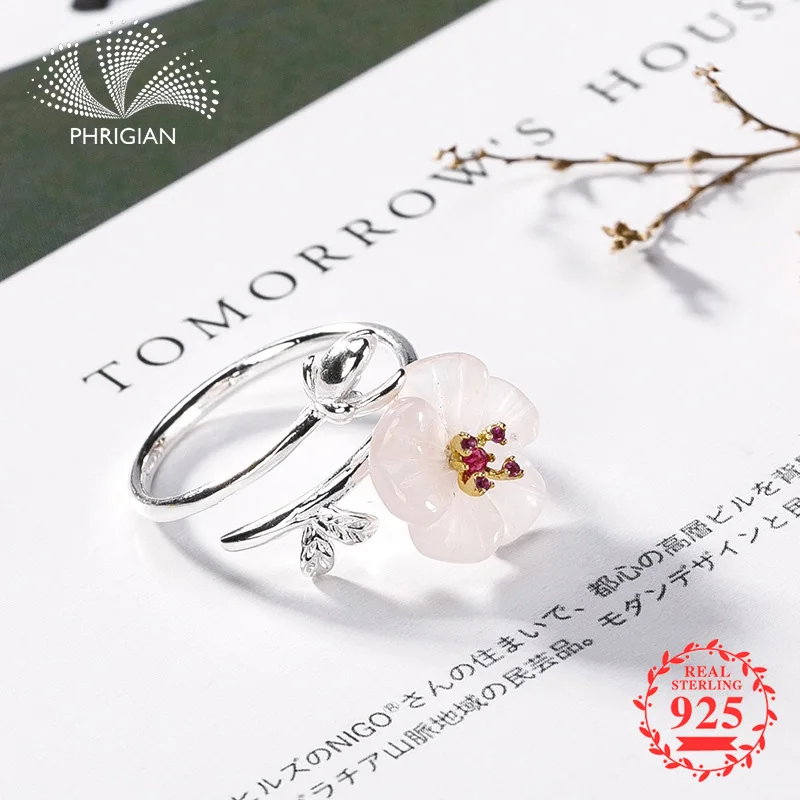 

NOT FAKE S925 Fine Jewelry Ring Strawberry Quartz Women Handmade Vintage Natural Retro Exquisite Semi Gemstone