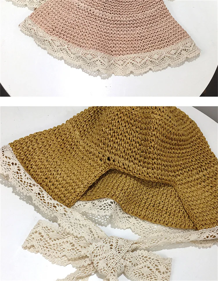 2018 Hot Sale French Mori Girl Style Lace Sunshade Straw Hat Summer Take a Holiday Windproof Beach Hat ACA31 (22)