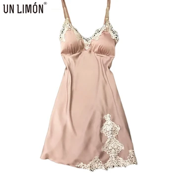 

UNLIMON Womens Pajamas Silk Sleepwear Satin Lace Nvnightgown