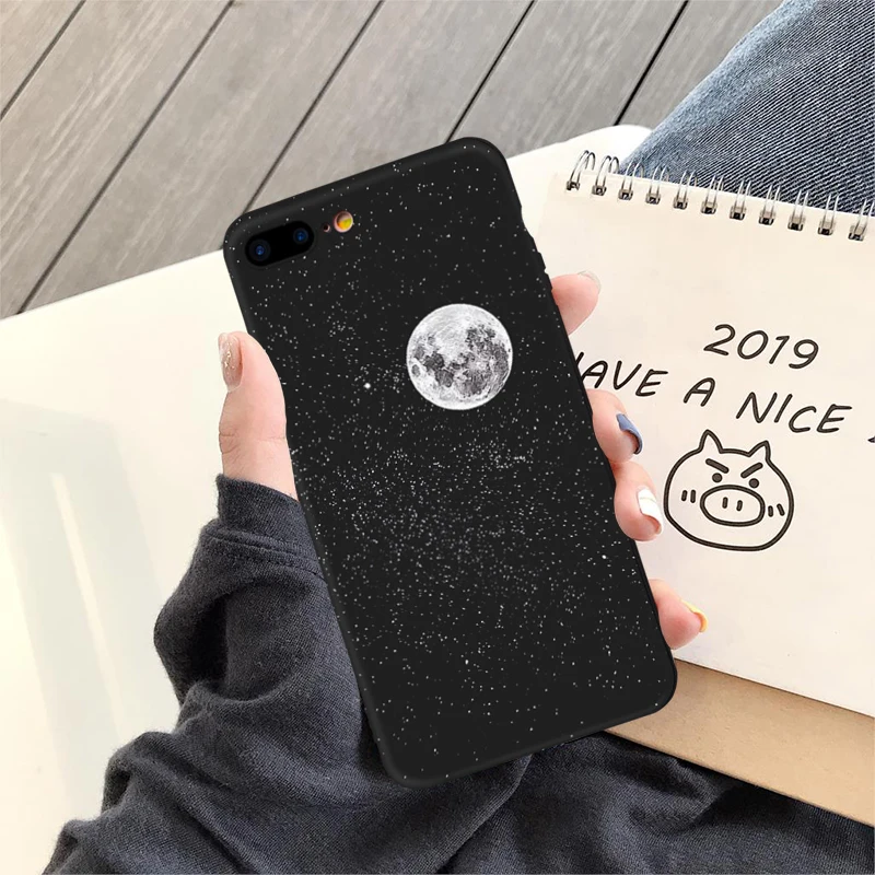 Чехол для телефона с космонавтом iPhone XS MAX XR X 7 8 6 6s Plus Planet Star матовый мягкий черный