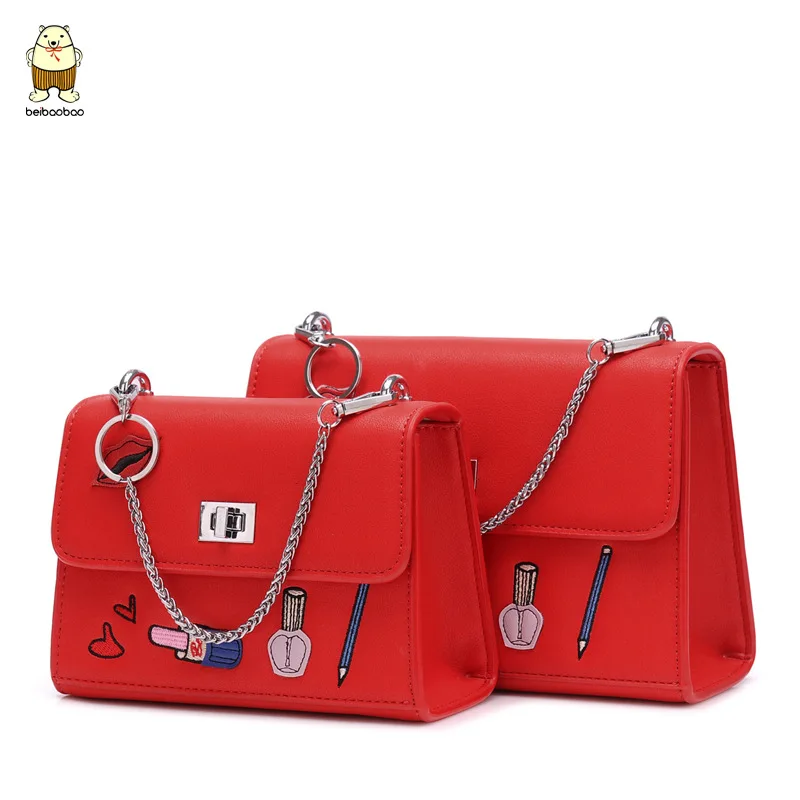 

BEIBAOBAO 2017 Women Vintage Shoulder Bags Korea Pu Leather Two Size Handbag Three Straps Substituted Chain Mini Bags Sac Femme