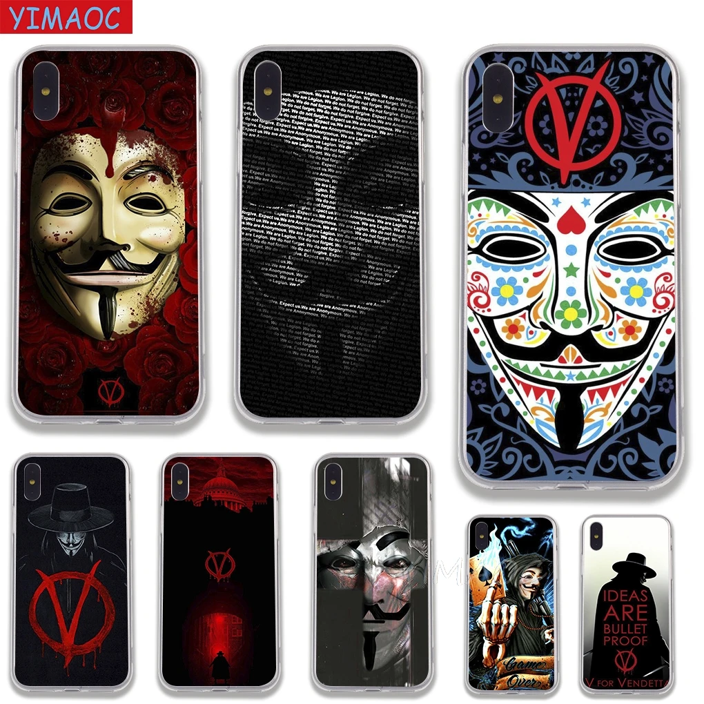YIMAOC V for Vendetta design Soft Case TPU Silicone Cover iPhone 8 7 6 6S Plus 5 5S SE X XR XS 11 Pro Max Shell Cases |