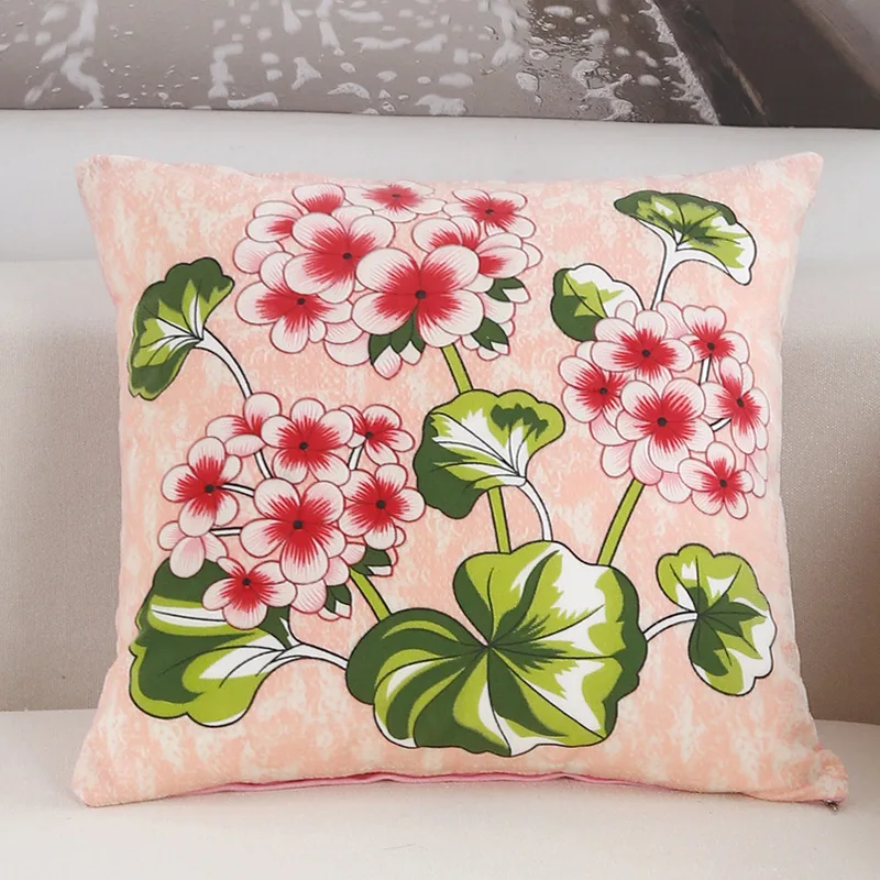 

45x45cm Red Flower Green Leaf Pattern Cushion Cover Square Throw Pillow Cover Polyester Cotton Cushion Cover For Sofa