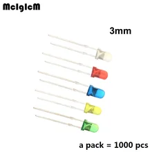 MCIGICM 1000 шт. 3 мм светодиодный светильник белый желтый красный зеленый синий Ассорти набор DIY светодиодный s Набор электронный diy комплект