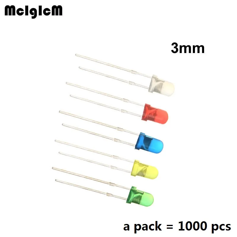 

MCIGICM 1000pcs 3mm LED Light White Yellow Red Green Blue Assorted Kit DIY LEDs Set electronic diy kit