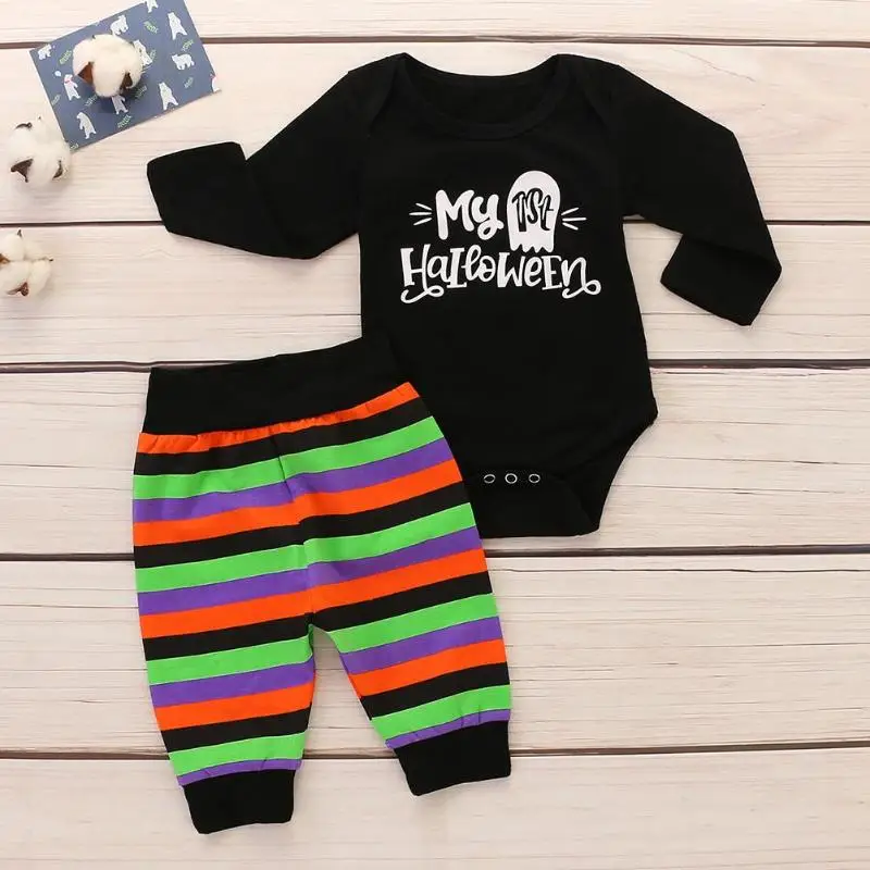 Beli Musim Gugur Bayi Yang Baru Lahir Huruf Cetak 2 Pcs Pakaian Set Baju Monyet Garis Setelan Celana
