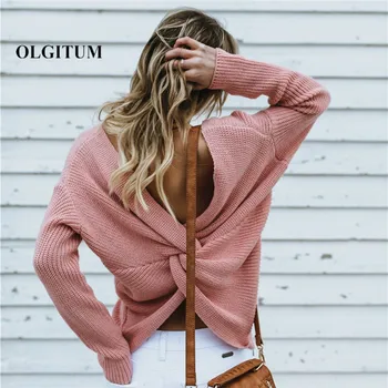 

V Neck Winter Sweaters 2019 Sexy Women Short Knitted Sweater Fashion Long Sleeve Jumper Pullovers Tops