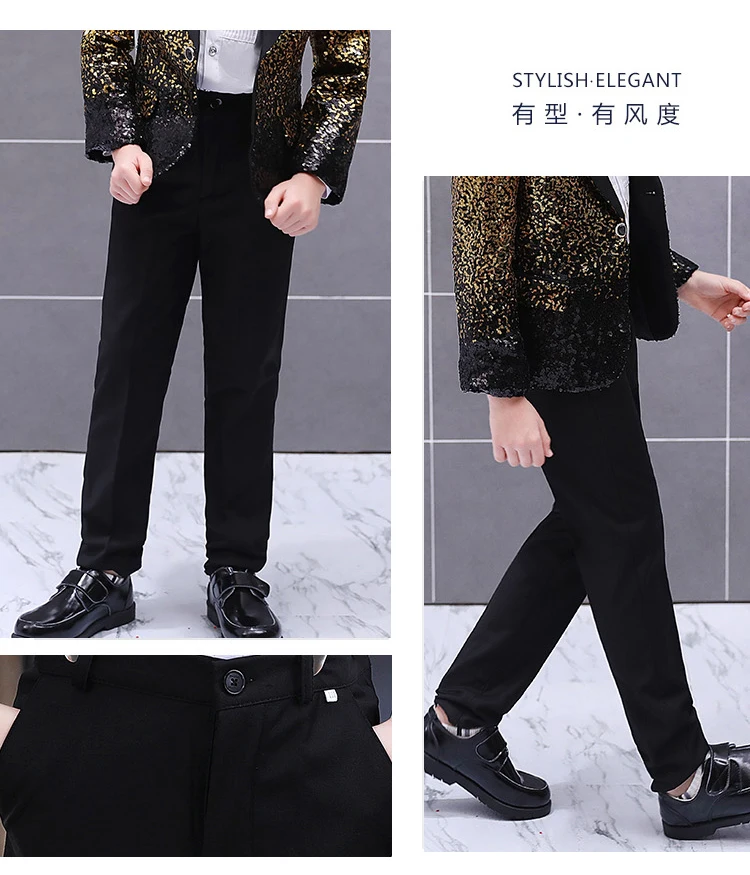 Terno das Crianças Frete Grátis Qualidade Meninos Vestido Passarela Traje Lantejoulas Pequeno Anfitrião Palco Modelo Bonito Roupas Infantis 13 Cheap Trajes