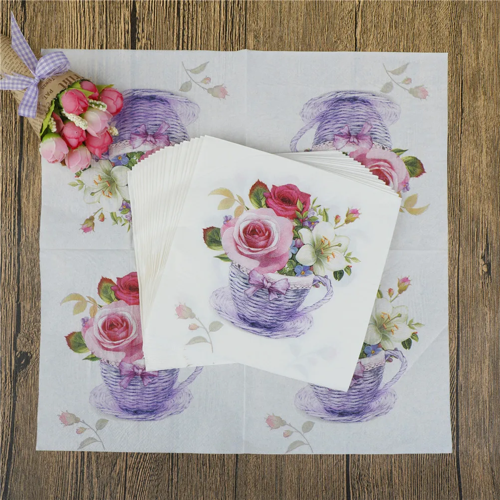 20PCS/pack Tissue Napkins Bloosm Rose Floral Flower Theme Paper Napkins