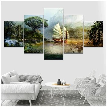 

5 Panel Diamond embroidery Cross stitch The guild wars Full Square Round Diy Diamond painting lake tree mosaic landscapeZP-2153