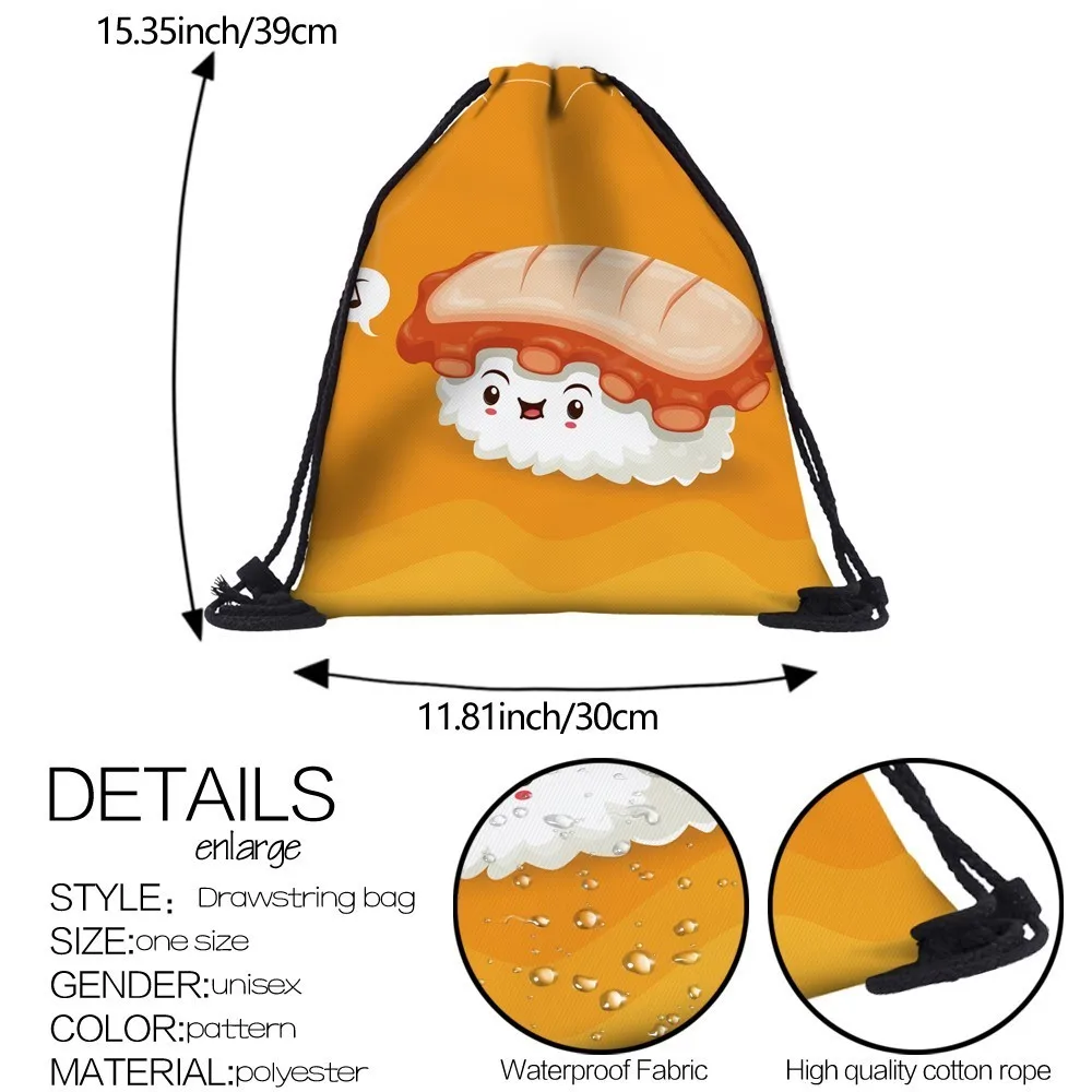 Deanfun рюкзак на шнурке 3D печать суши Туристическая сумка со шнурками настроить рюкзаки с логотипами сумки 60055
