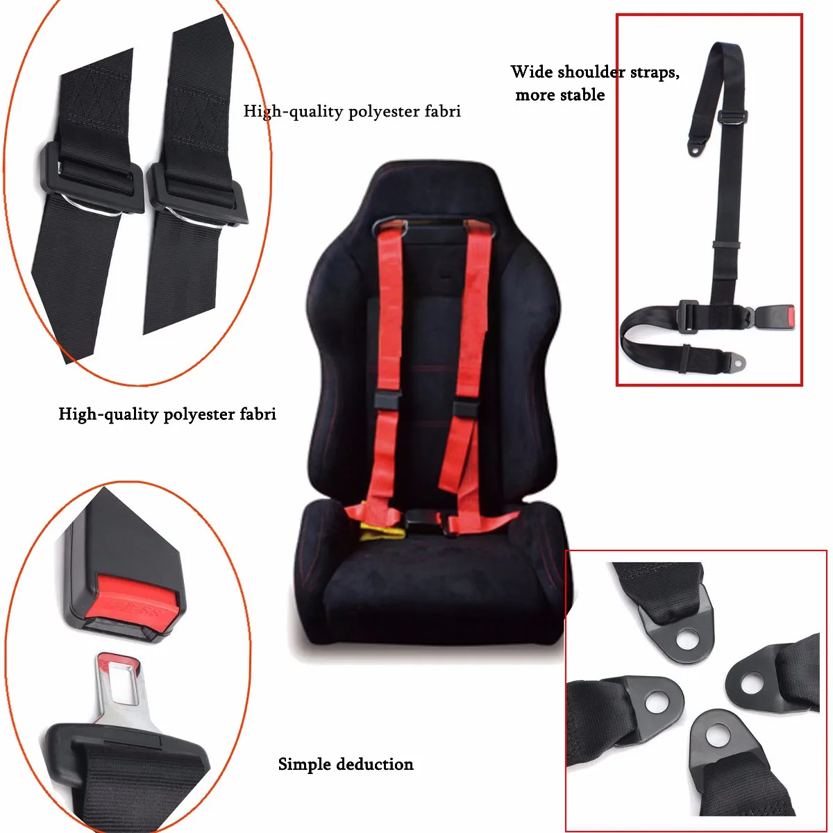 Universal Sports Racing Harness Car Safety Seat Belt Buckle 4 Point Fixing Mounting Quick Release Seatbelts