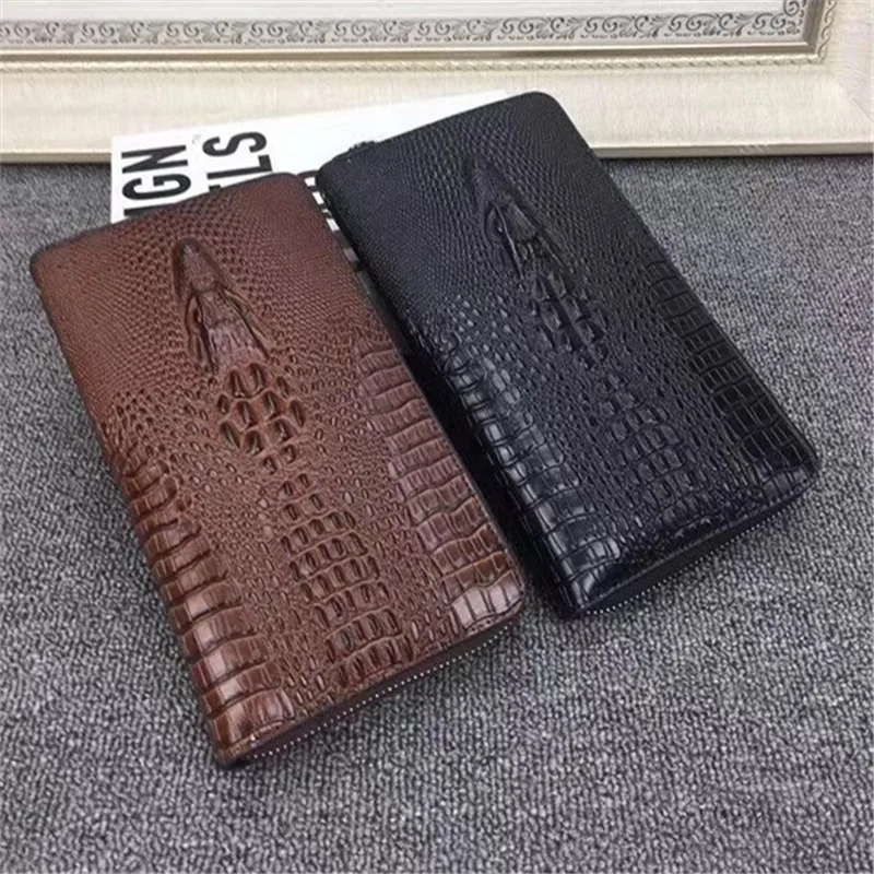 

Kaisiludi wallet, long zipper, leather crocodile print, business, large hand, male and female, Universal handbags.