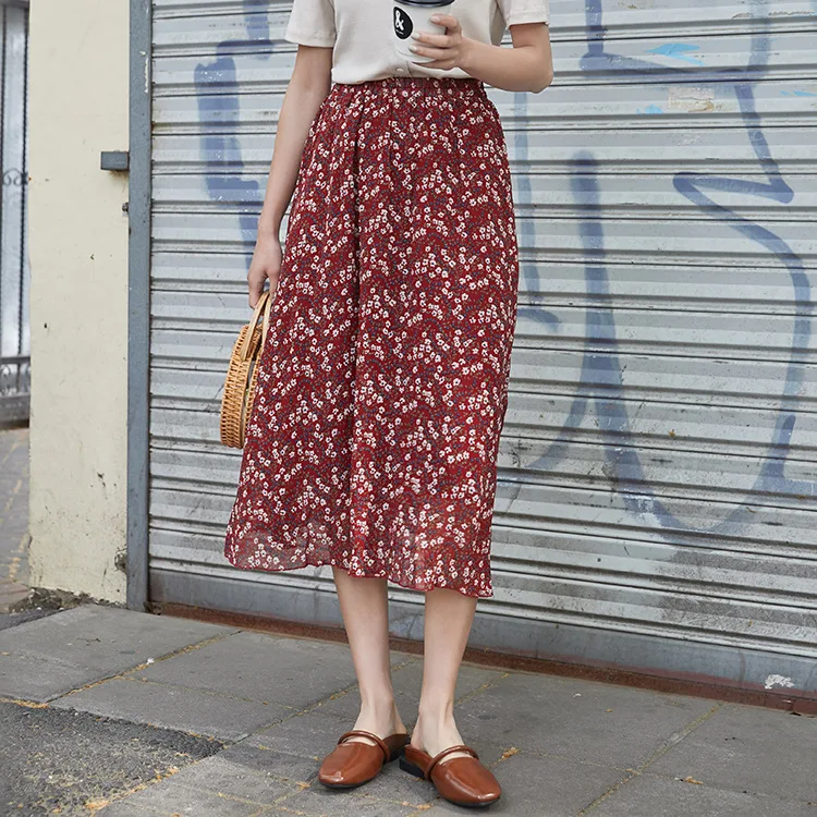 

Half-length Skirt Women Summer 2019 New Korean Style Chiffon Fragmented Skirt Elastic Waist Mid-long Holiday Beach Skirt