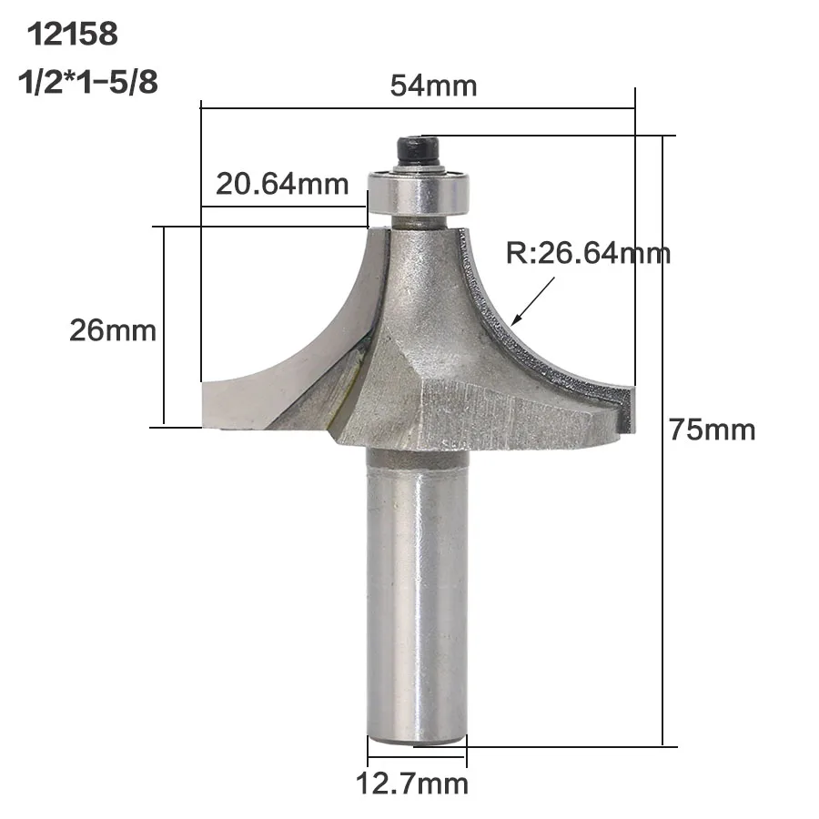 1 шт. круглый над фреза для отделки кромки бит-1/" Радиус-1/4" хвостовик деревообрабатывающий резак - Длина режущей кромки: 12158