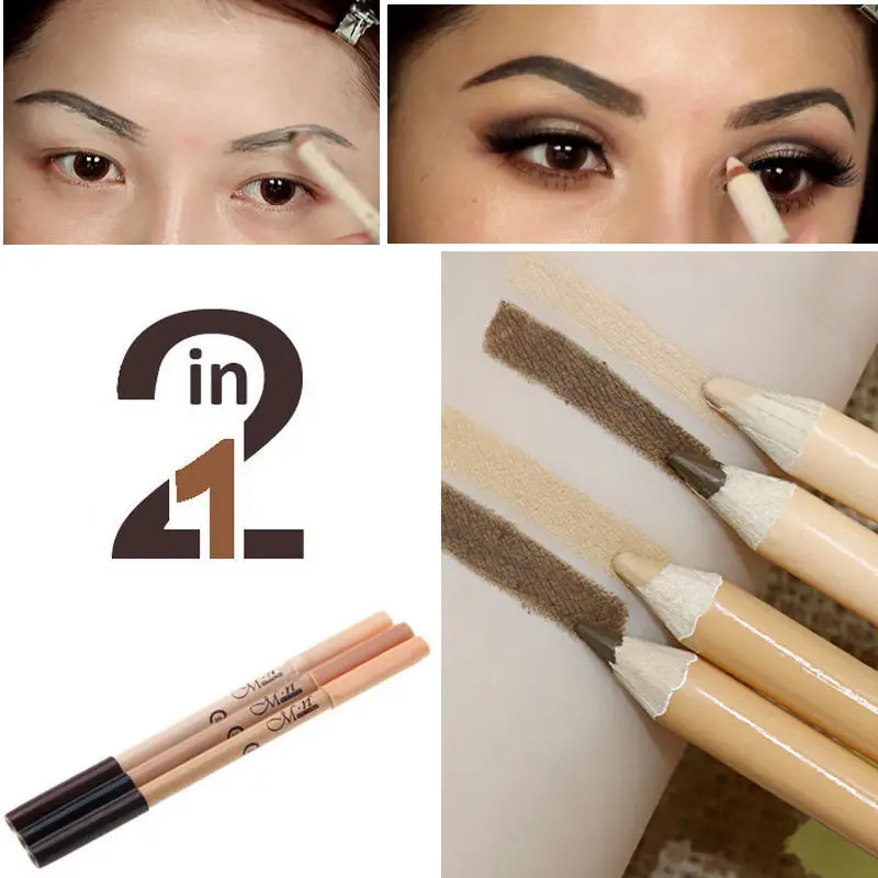 

Eyebrow Pencil Professional 2 In 1 Double-end Waterproof Eyebrow Pen Foundation Base Contour Concealer Pencil