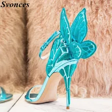 Sandales Femme Nouveau Embroidered Butterfly Sandals Women Blue Gold Silver High Heels Party Shoes Elegant Valentine Shoes