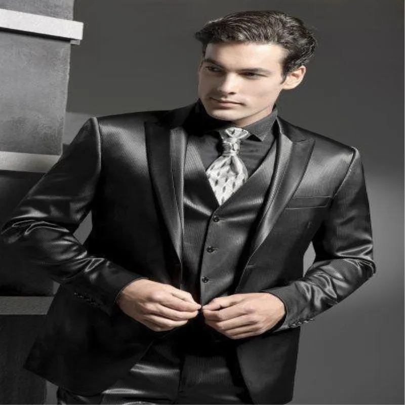 New Custom uomo Nero Lucido Giacca Pantaloni Tuta Tuta Da Sposa uomo  Vestito Da Cerimonia uomo Vestito Vestito Dello Sposo (Jacket + Pants +  Vest + Tie)|Suits| - AliExpress