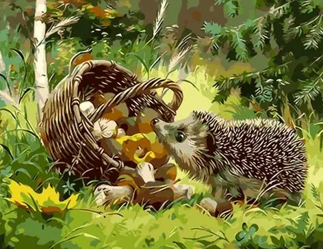 Ежик животное DIY живопись комплекты номеров колорирование живопись масляными красками на льняном рисунке домашнее произведение искусства картина Картина - Цвет: unframed