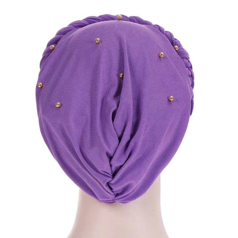 Luxury Beaded Braid Style Pearled Turban Long Head Scarf Headwrap Women Muslim Hijabs Bandanas Hair Accessories