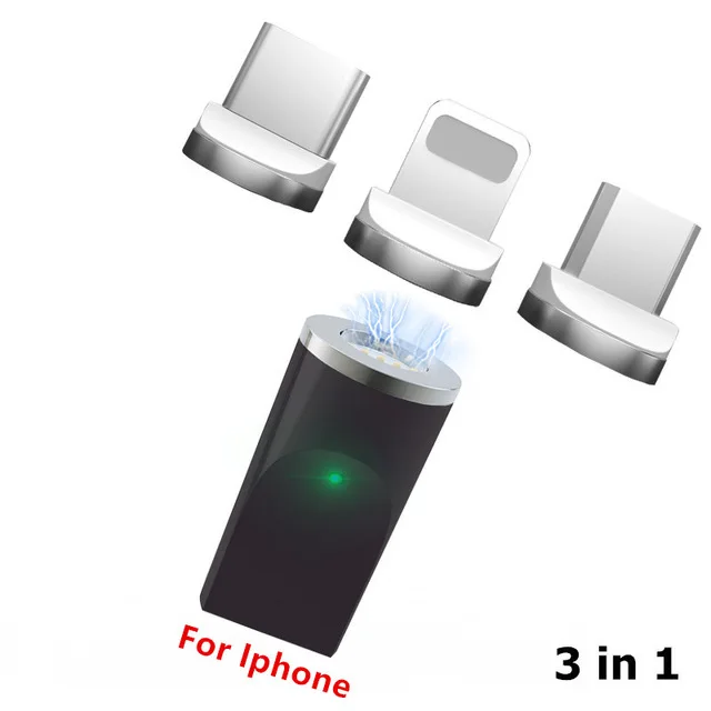 Магнитный Кабель-адаптер для Iphone samsung, магнитный Micro USB разъем type-C, адаптер для зарядки для IPhone, Android, кабели для зарядки - Цвет: 3 in 1 for Iphone