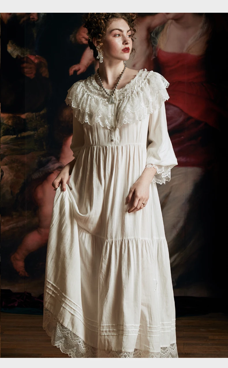 Винтажная ночная рубашка женская элегантная королева ночная рубашка женское весеннее летнее платье ретро кружевная длинная ночная рубашка Европейский средневековый стиль