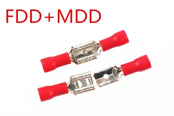 

50PCS Pre-Insulating Butt Connector Crimp Terminal Male Female Joint 22-16 AWG MDD 1.25-250 FDD 1.25-250 red
