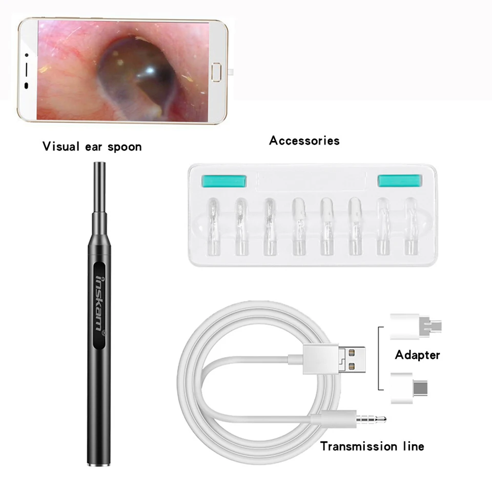 

Ear Cleaning Endoscope Camera 3in1 Visual Ear Spoon 4.2mm Mini Camera Android PC Ear pick Otoscope Borescope Tool Health Care