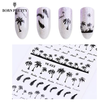 

Coconut Trees Nail Water Decals Summer Anchors Style Transfer Stickers Black Feather Leaves Nail Art Stickers Tatoos