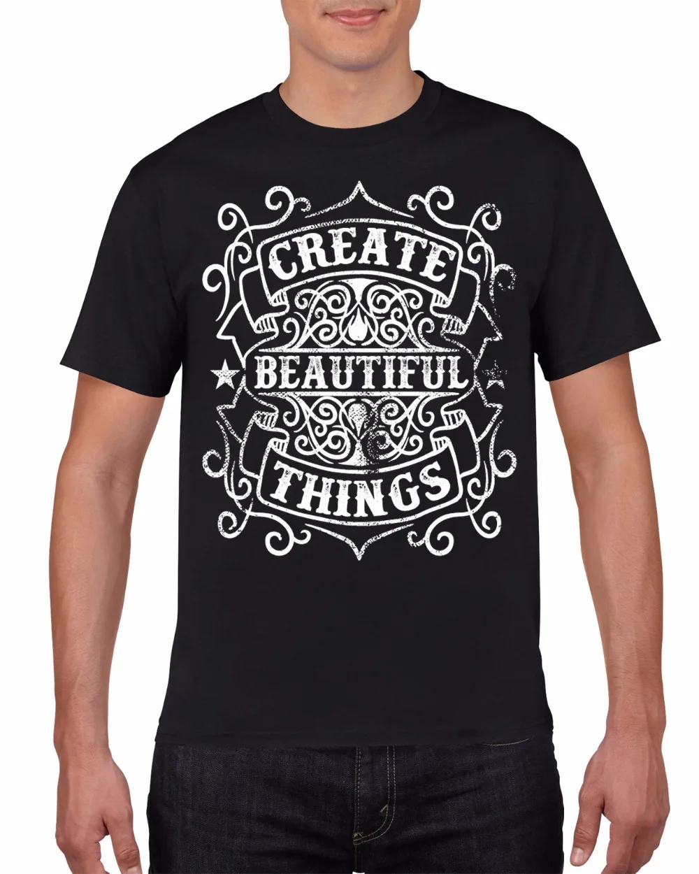 Men Brand Famous Clothing Custom T Shirts create Beautiful Things Travel Mens T Shirt Black Tee