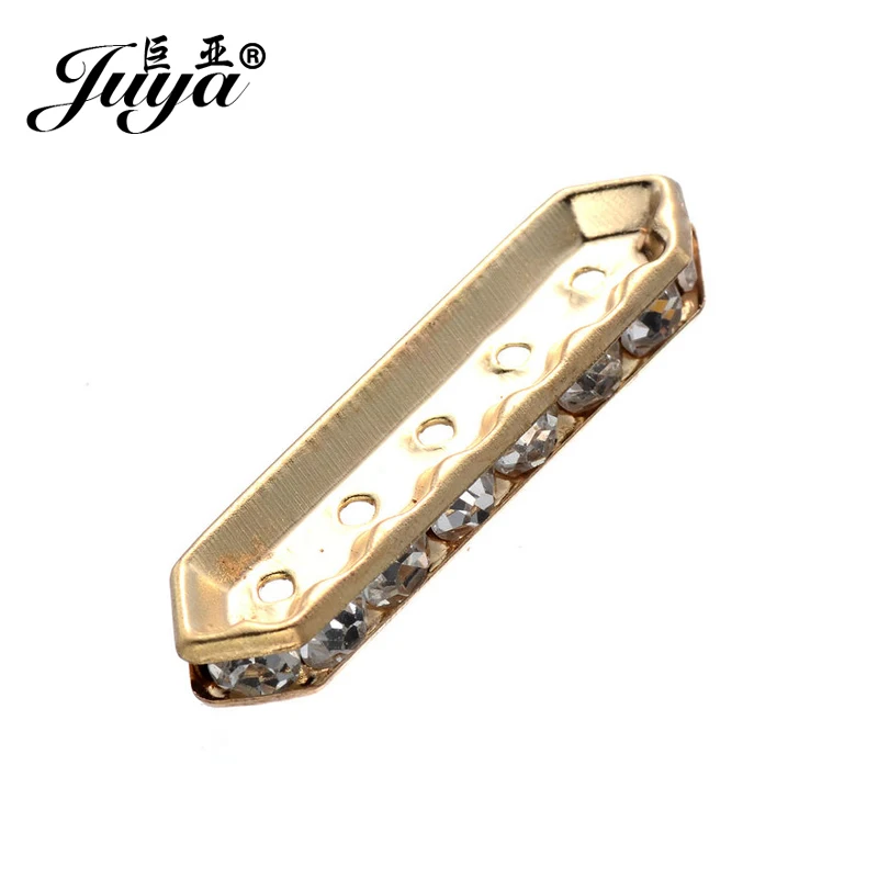 

JUYA High Quanlity Alloy Gold Rhinestone Beads Five Holes 15pcs 34.8x9mm Sliver Plated Spacer Bars for Jewelry DIY Making PR0029