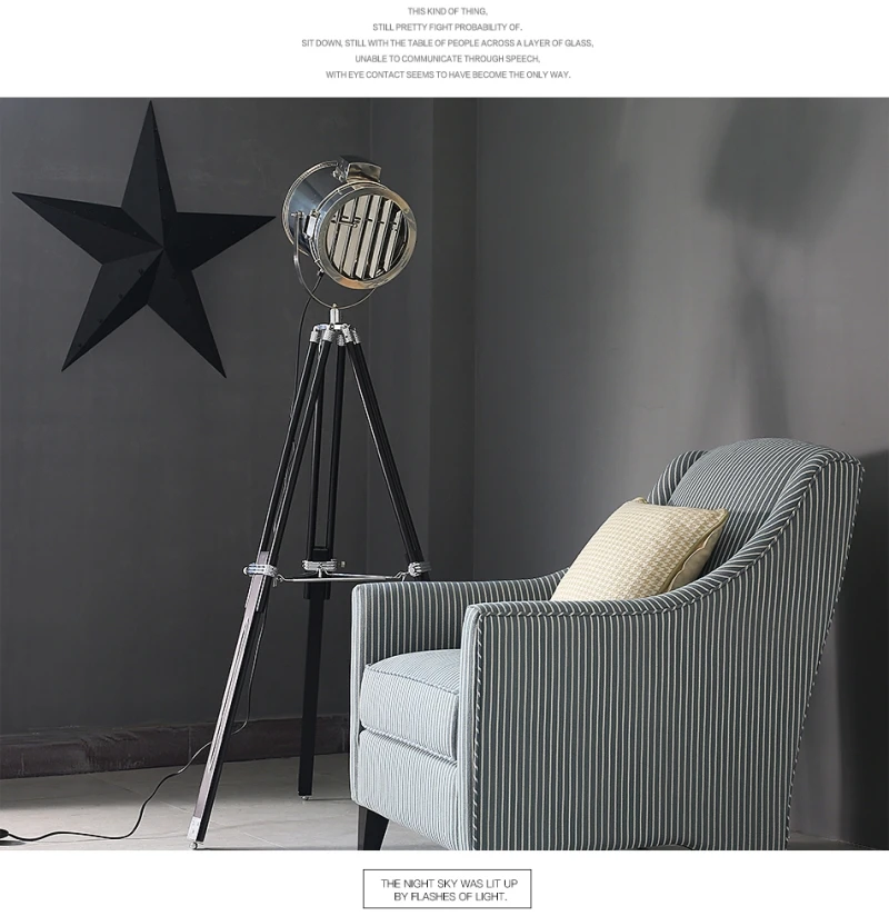Best BDBQBL Nordic American Creative Studio Retro Industrial Bar Floor Lights E27 Tripod Searchlight Additional Net LED Floor Lamp 17